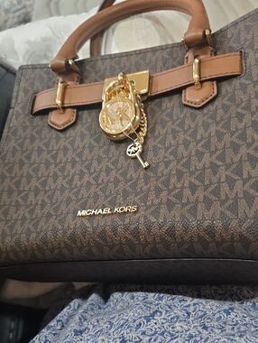 Michael Kors Brown and Tan MK Logo Satchel with Gold Hardware NWT
